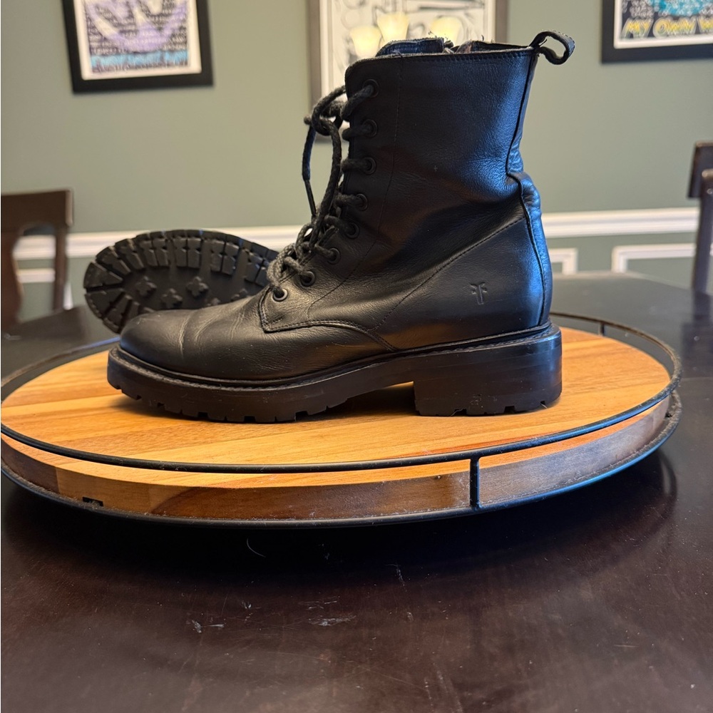 Frye Black Leather Combat Boots